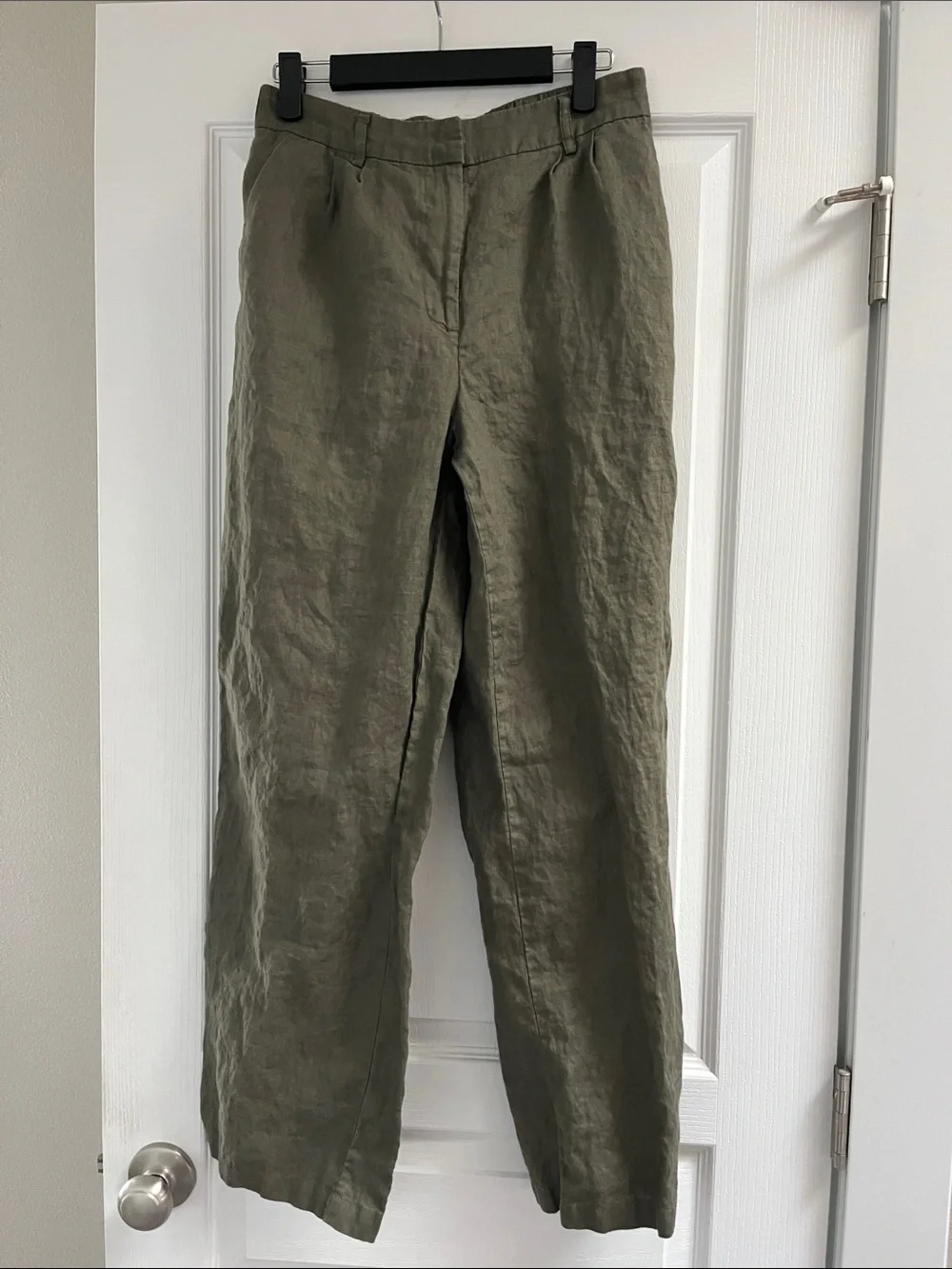 Quince Olive Wide-Leg Linen Pants